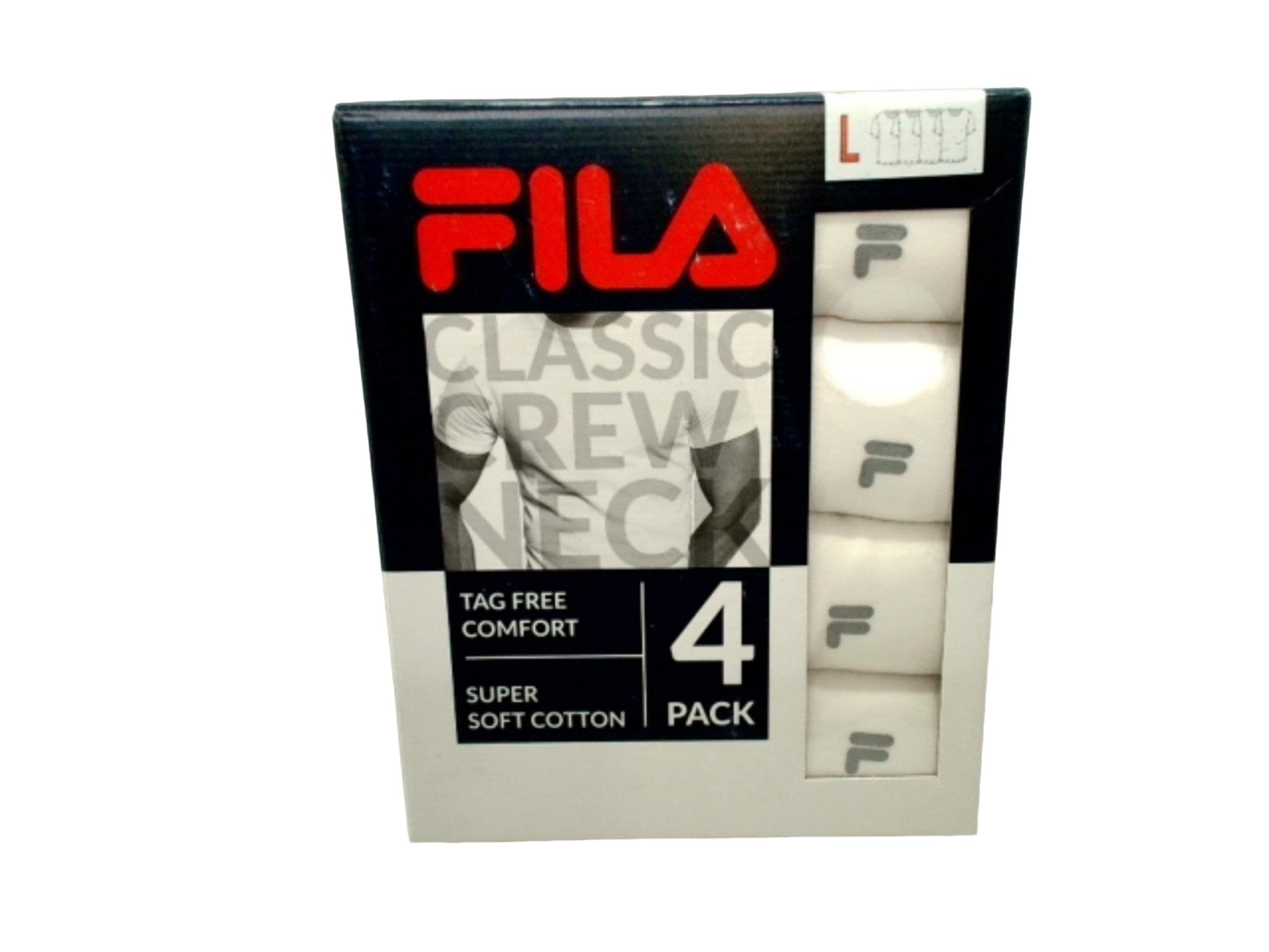 Fila Men's Large White T-Shirt 4pk - Tag Free Crew - Brantford Surplus