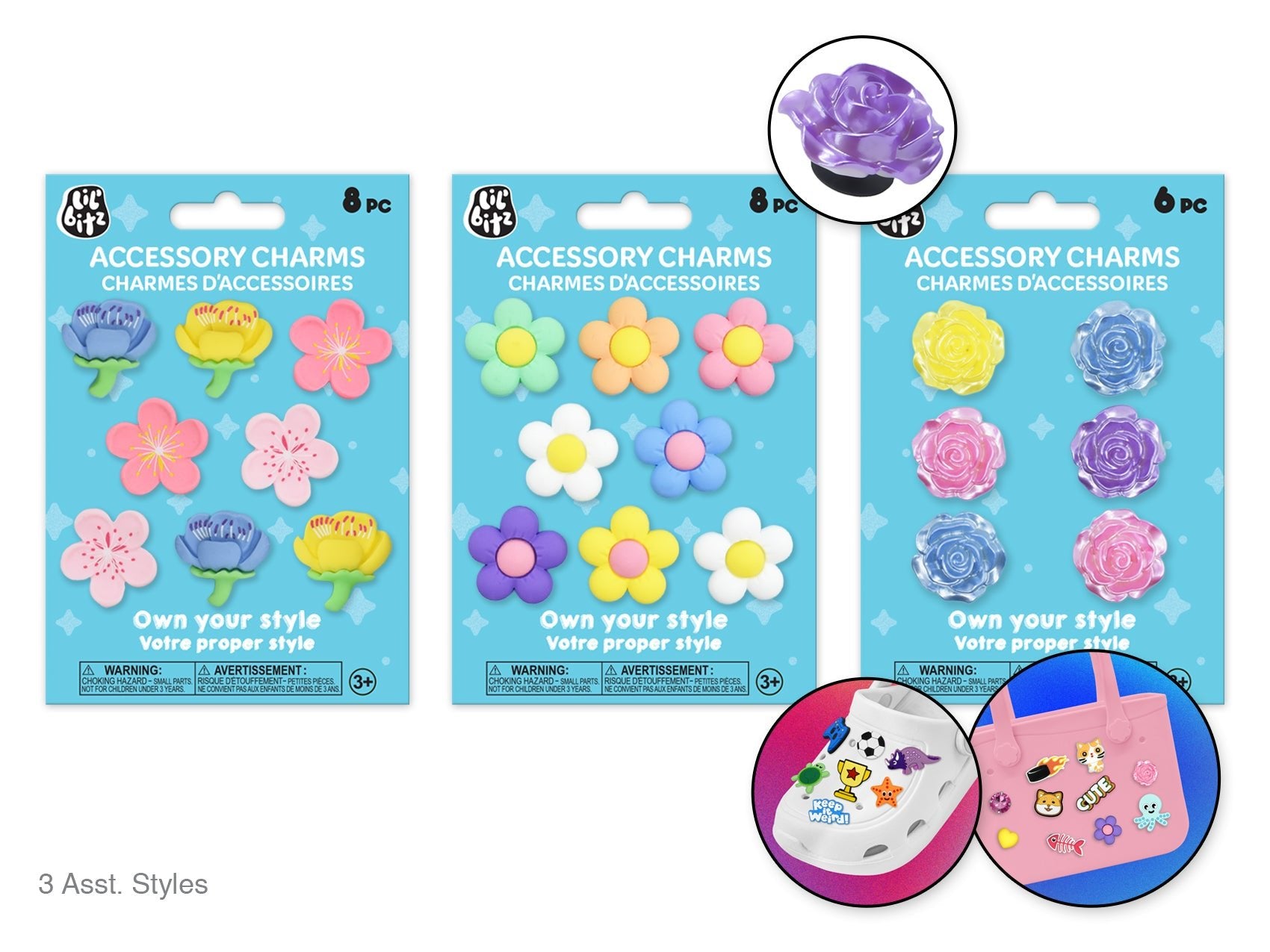 Floral Shoe & Tote Charms - Accessory Set Asst8eax3stl - Brantford Surplus