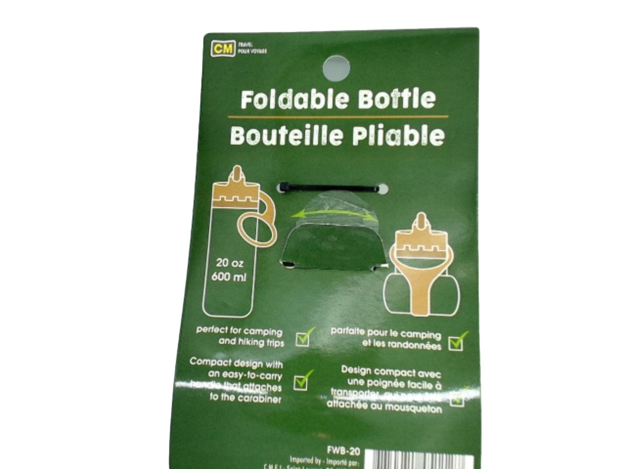 Foldable Water Bottle 20oz - Spill - Proof Travel Flask - Brantford Surplus