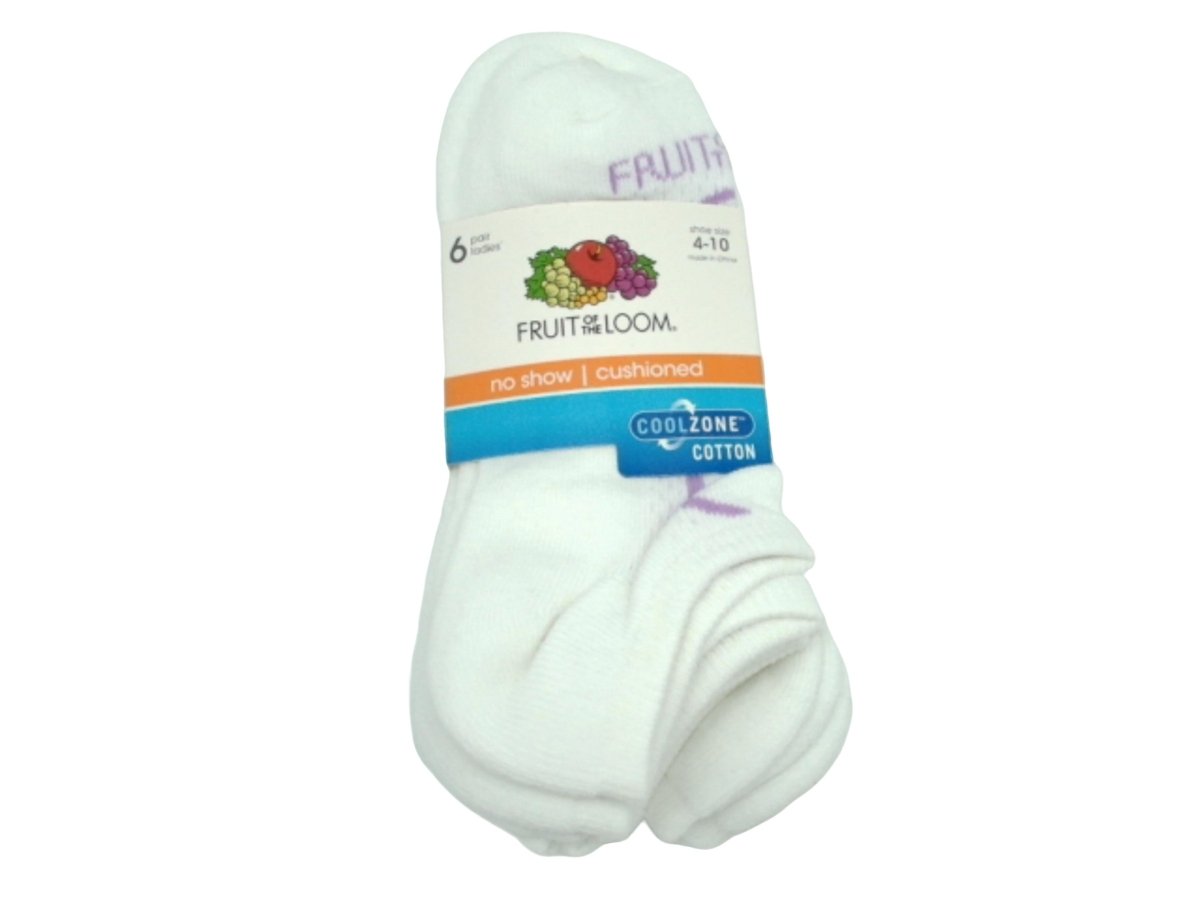 Fruit of the Loom Cushioned No Show Socks 6 Pack White - Brantford Surplus