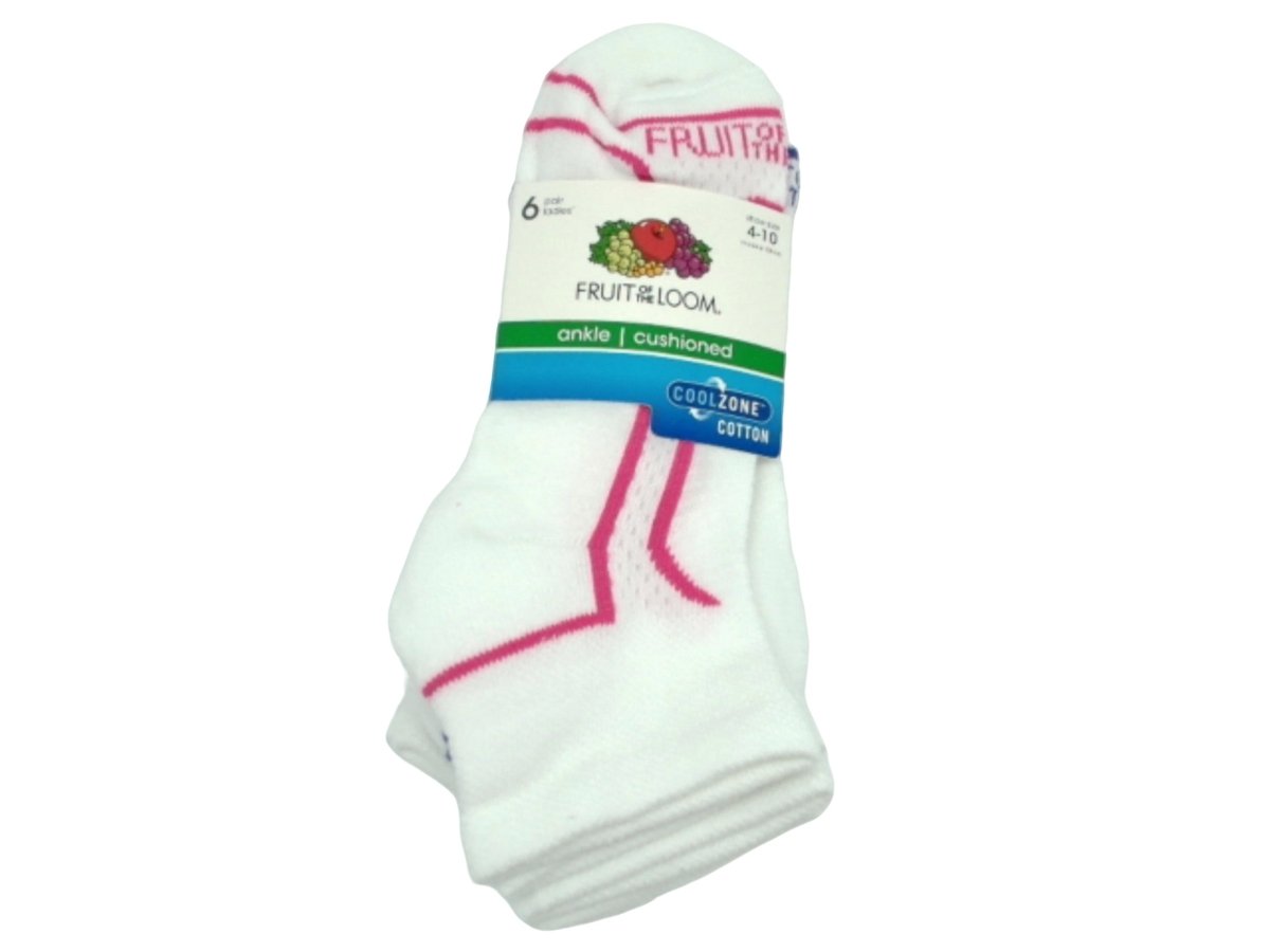Fruit of the Loom White Cushioned Ankle Socks 6 - Pack - Brantford Surplus