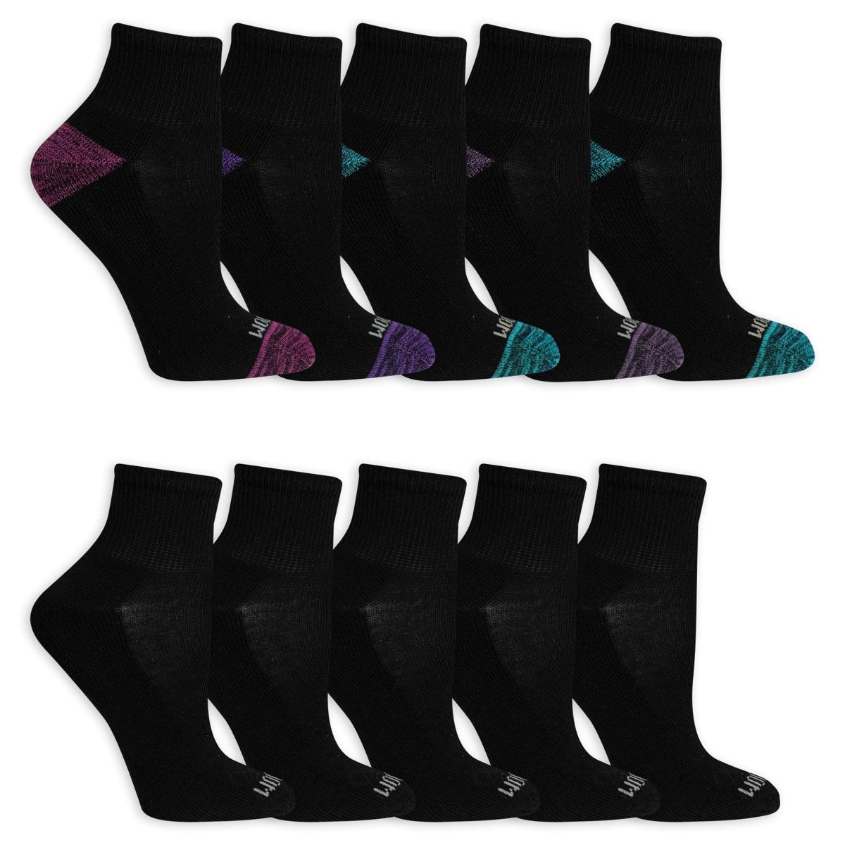 Fruit of the Loom Women's Cushioned Ankle Socks 10 - Pack Black - Brantford Surplus