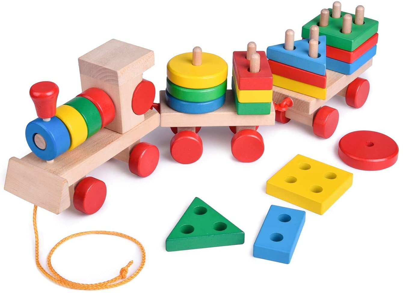 "Funlittletoys Wooden Train Set - 25pcs Geostack Kids Toy" - Brantford Surplus
