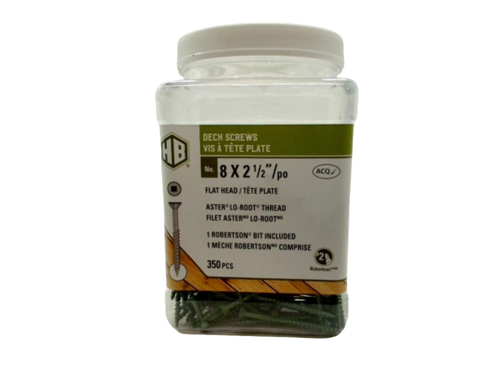 Green Deck Screws 8x2 - 1/2" Flat Head Robertson Bit 350ct - Brantford Surplus