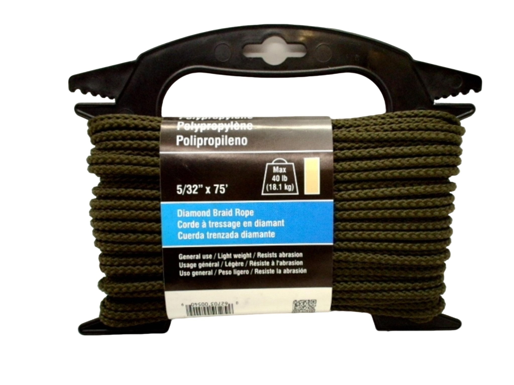 Green Polypropylene Diamond Braid Rope 75' - Onward - Brantford Surplus