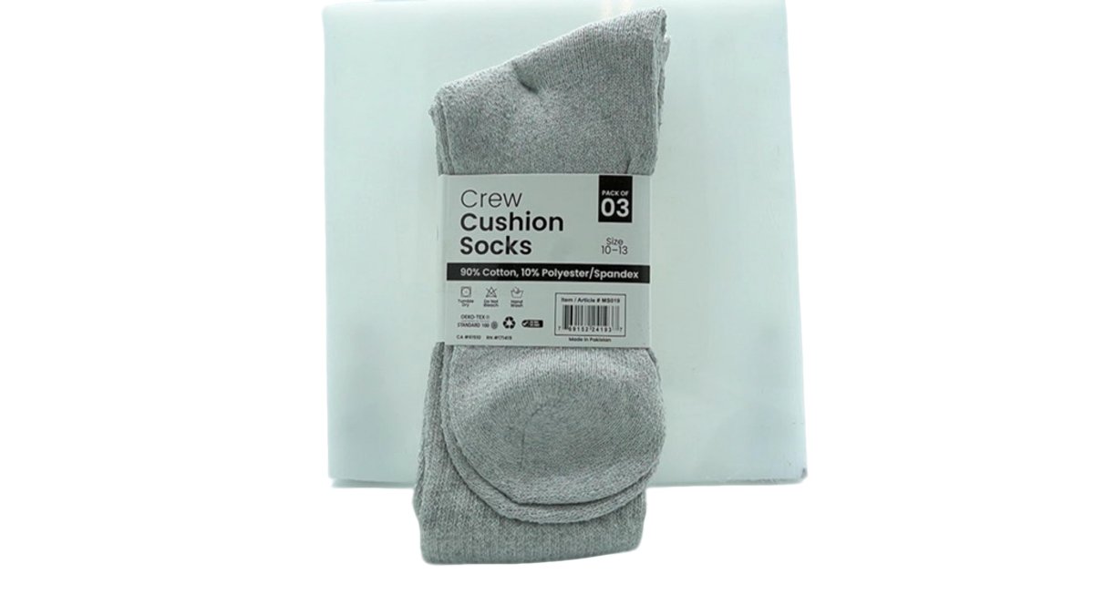 Grey Crew Cushion Socks 3 - Pack Size 10 - 13 - Brantford Surplus