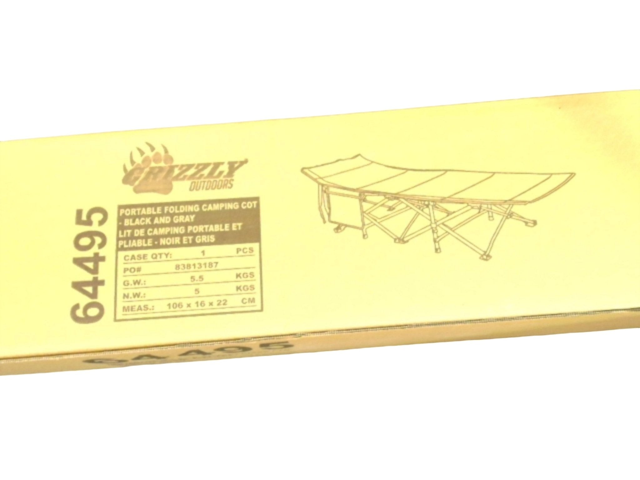 Grizzly Outdoors Folding Camping Cot - Portable Black & Grey - Brantford Surplus