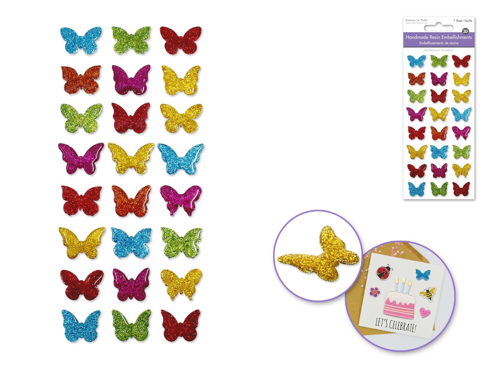 Handmade 3D Resin Butterfly Sticker - Bling Decor - Brantford Surplus