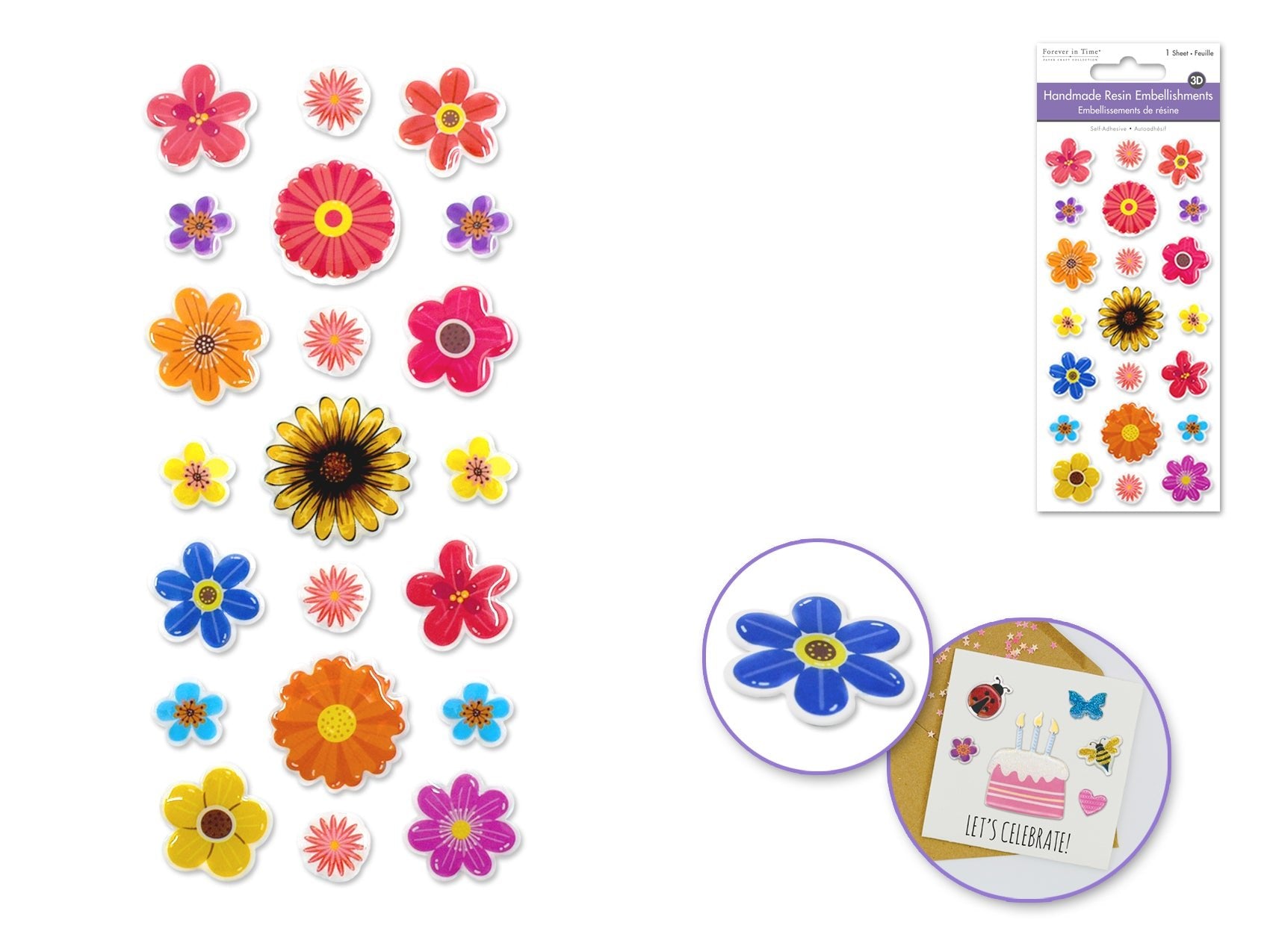 Handmade Sticker: 3d Resin Themed Elements A) Flower Medley - Brantford Surplus