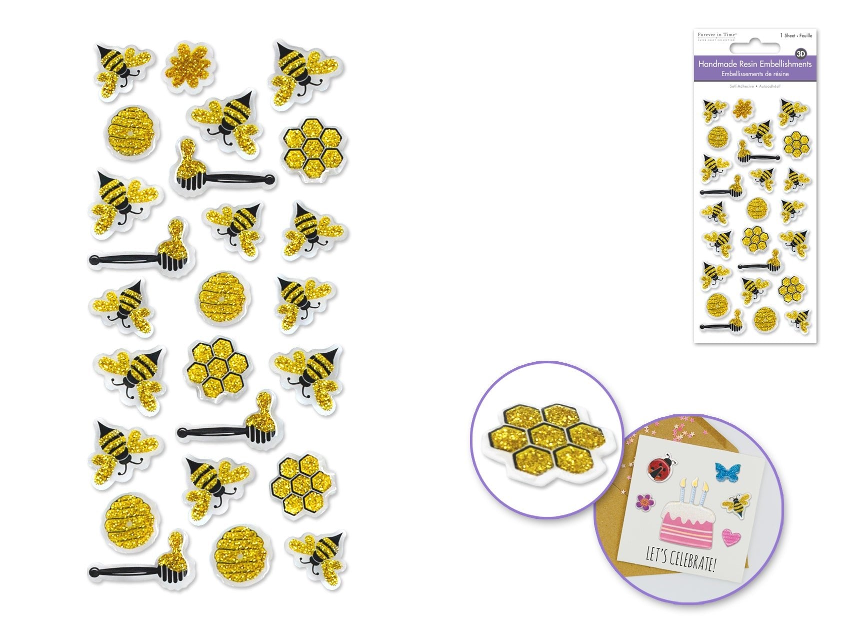 Handmade Sticker: 3d Resin Themed Elements B) Honey Bees - Brantford Surplus