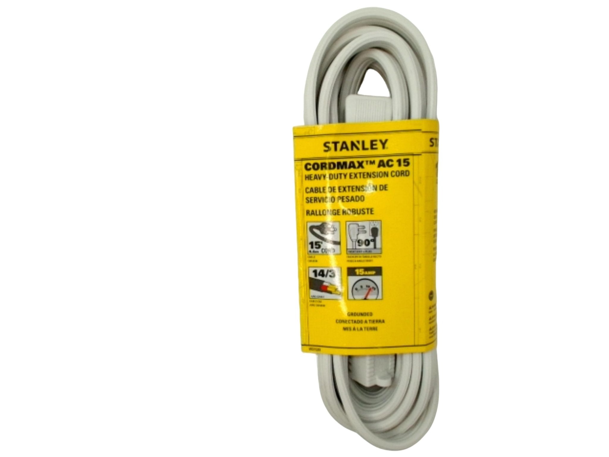 Heavy duty extenstion cord - 15 foot white 3 prong 14/3 Stanley - Brantford Surplus