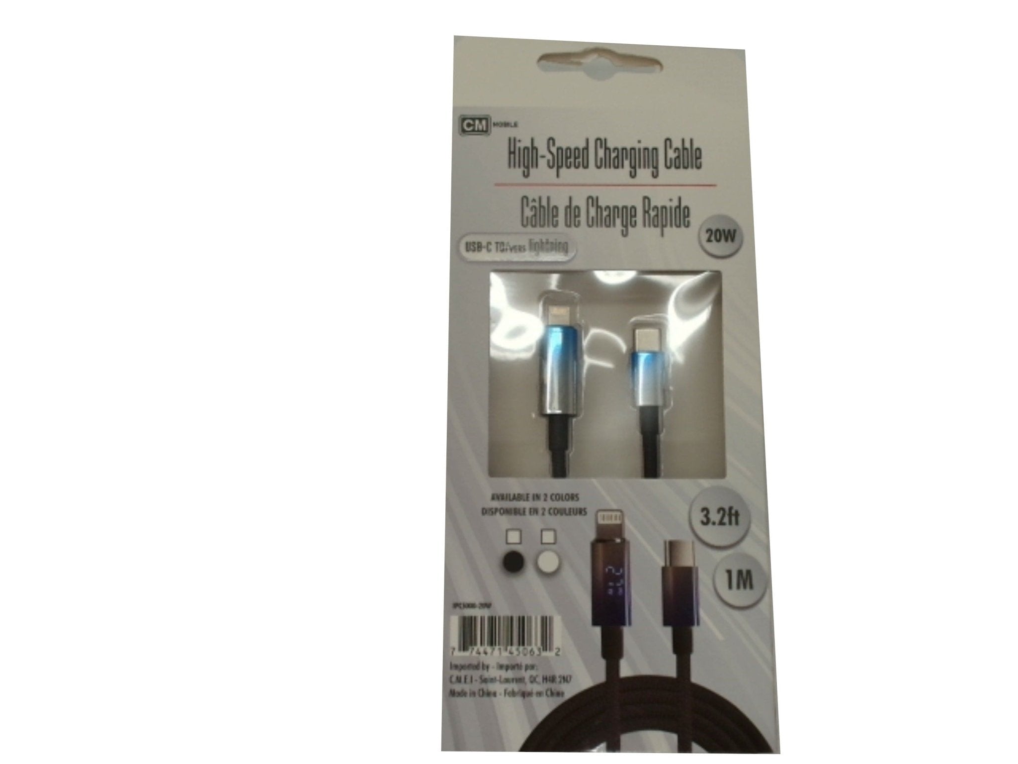 High speed charging cable Type - C® to Lighting™ 3.2 feet 1M 20W - Brantford Surplus