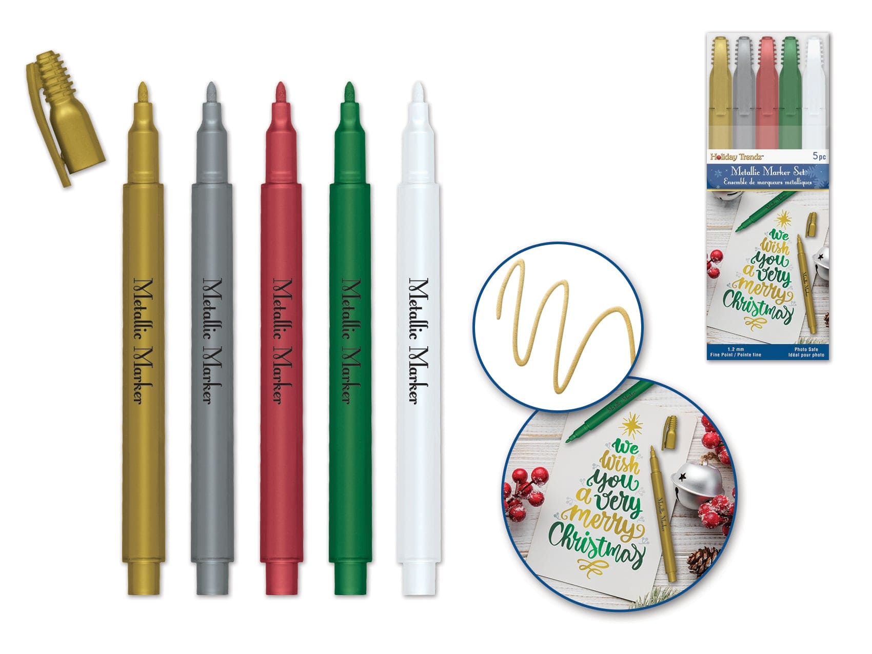 Holiday Metallic Marker Set: 1.2mm Fine Point 5 - col PVC Pouch - Brantford Surplus