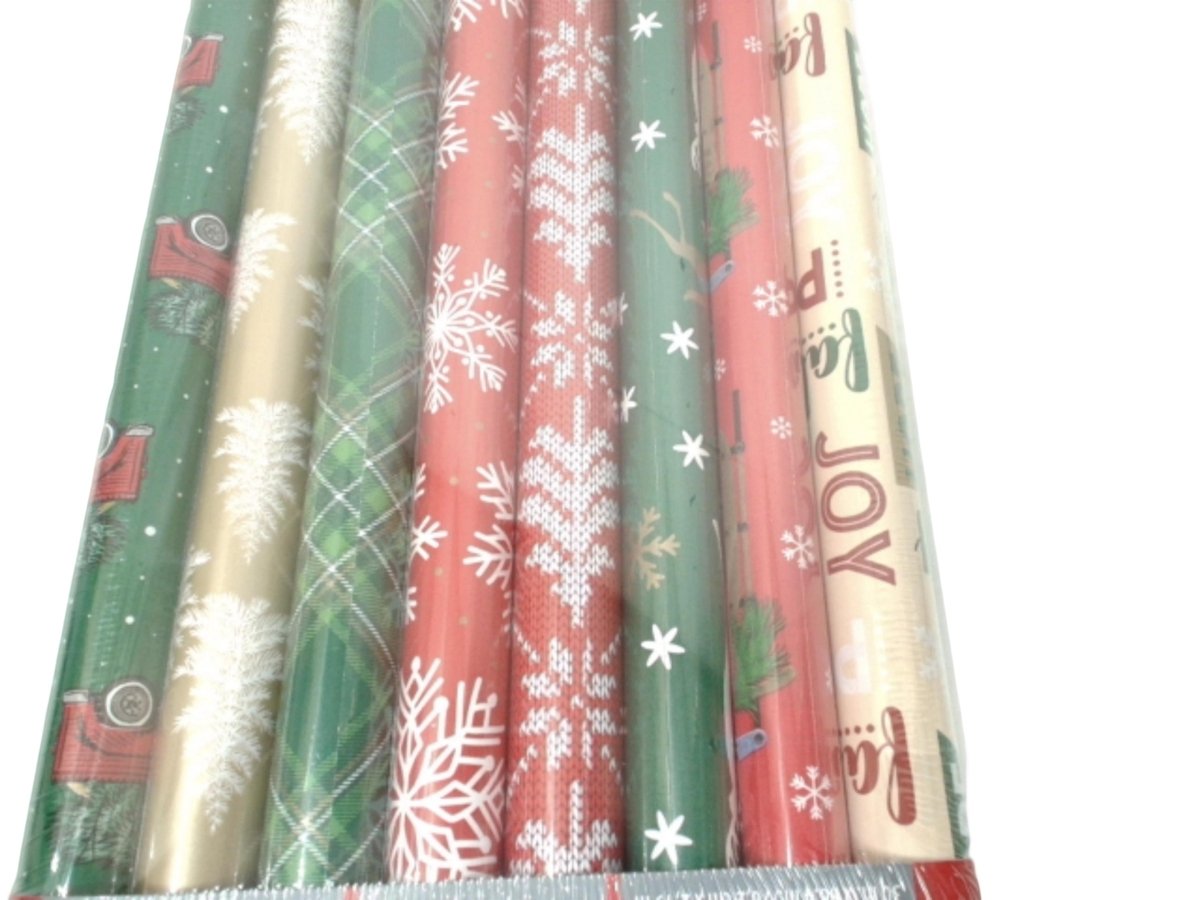 Holiday Time Christmas Gift Wrap Rolls Set – 8 Assorted Designs - Brantford Surplus