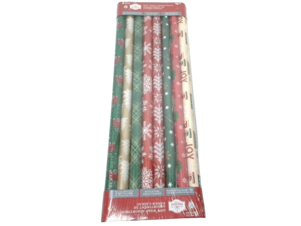 Holiday Time Christmas Gift Wrap Rolls Set – 8 Assorted Designs - Brantford Surplus