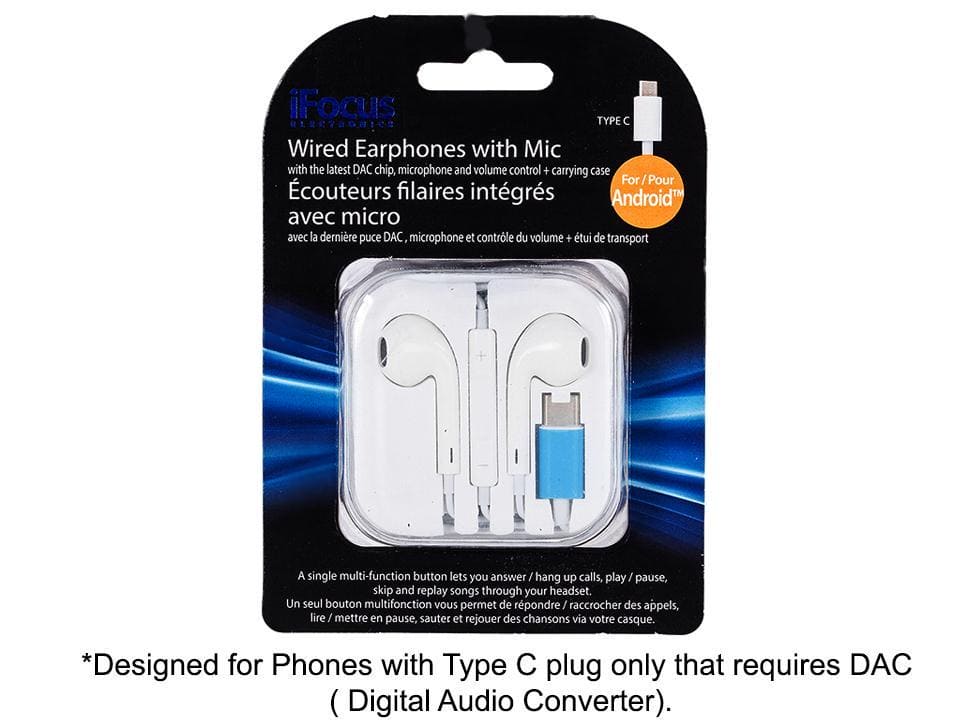 iFocus Type - C DAC Earbuds w.Mic Andriod Phones White w.Box - Brantford Surplus