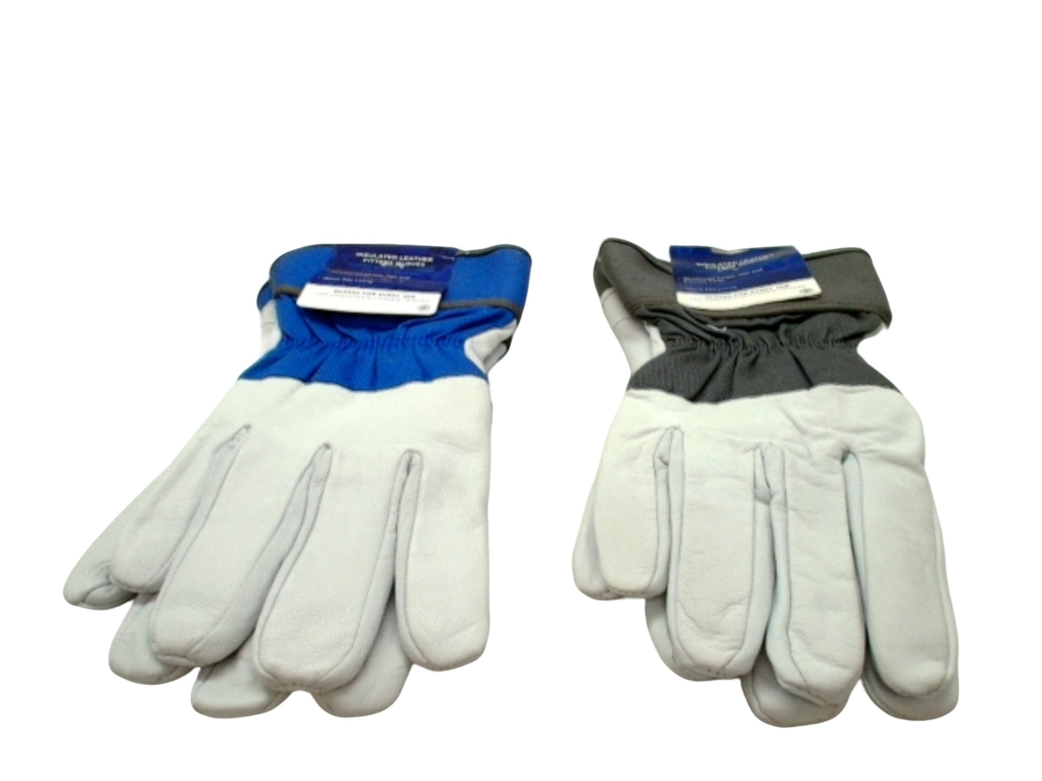 Insulated Leather Work Gloves - Blue/Grey Cuff Durable Safety - Brantford Surplus