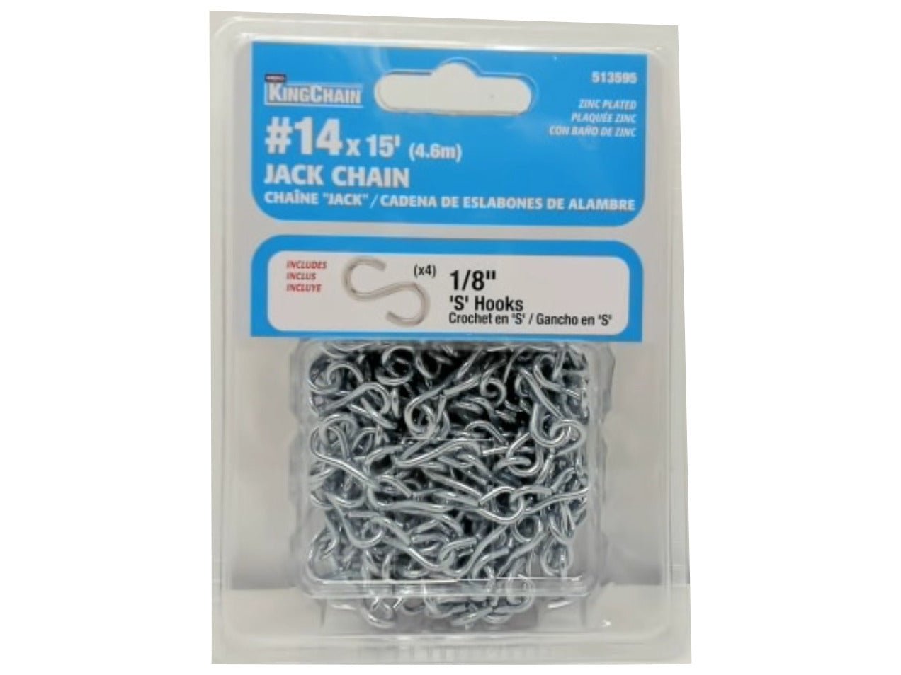 Jack Chain 14 X 15' w/1/8" S Hooks King Chain - Brantford Surplus