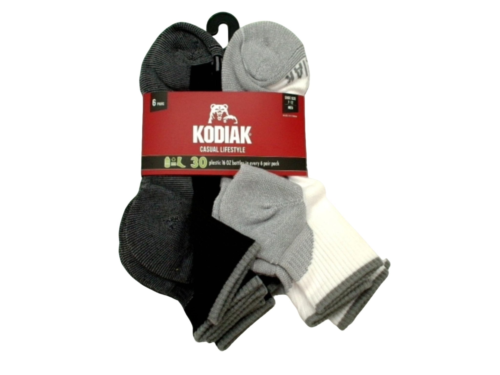 Kodiak Men's Quarter Socks 6 - Pack - Black/White Size 7 - 12 - Brantford Surplus