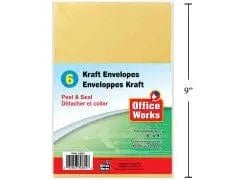 Kraft Envelope peel - n - seal 6pc 6.5x9.5 - Brantford Surplus