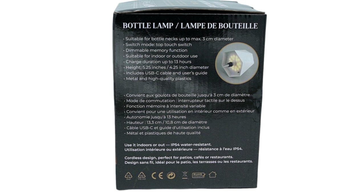 LED Bottle Lamp USB Rechargeable Black – Modern Display Light - Brantford Surplus