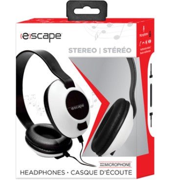 Lightweight White Headphones with Mic – Escape Audio - Brantford Surplus