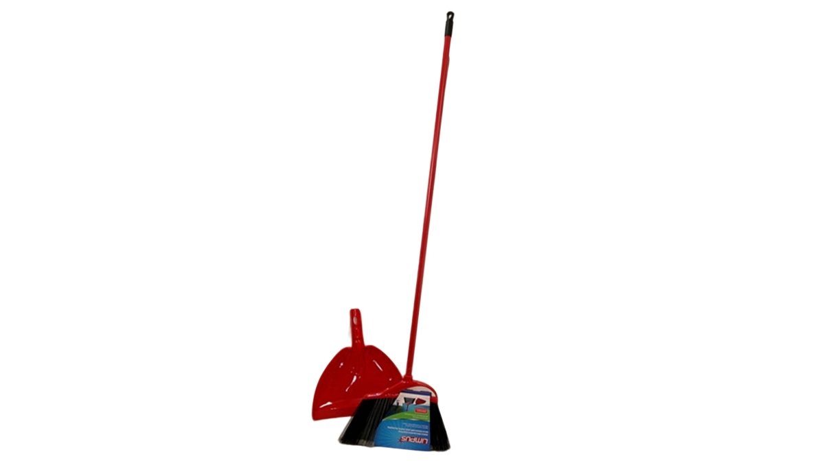Limpus Angle Broom with Dustpan - Red Cleaning Set - Brantford Surplus