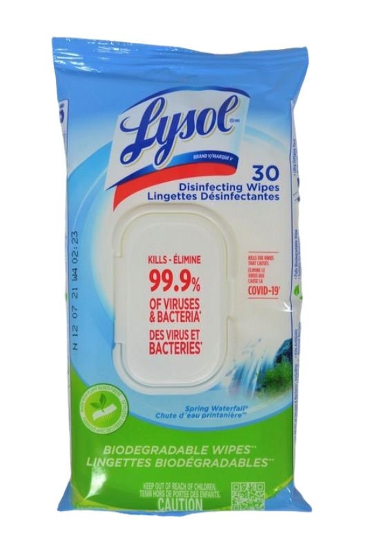Lysol Disinfecting Wipes Spring Waterfall 30 - Pack - Brantford Surplus