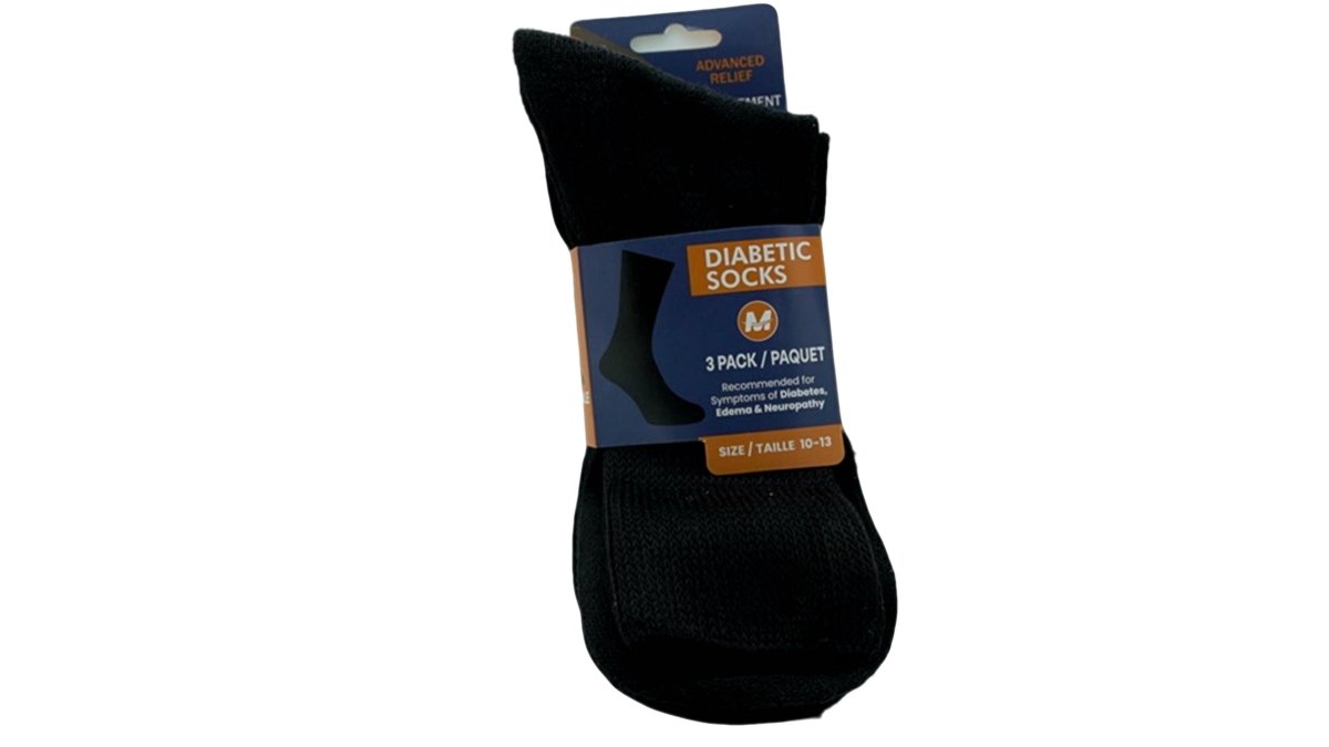 Men's Black Diabetic Socks 3 - Pack Size 10 - 13 Cotton - Brantford Surplus