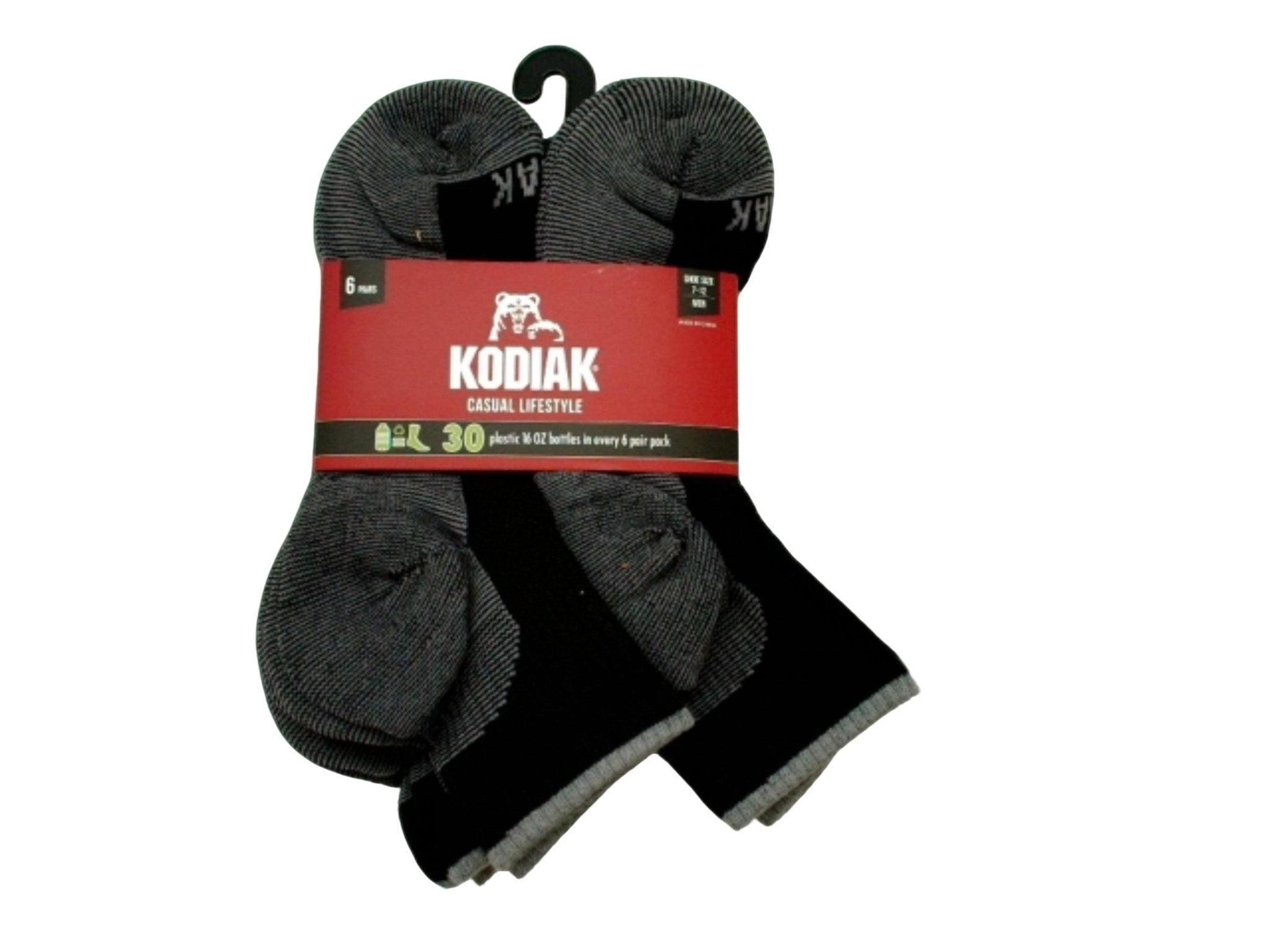 Men's Black Quarter Socks 6pk - Kodiak Size 7 - 12 - Brantford Surplus