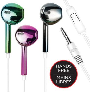 Metallic Earbuds with Microphone - Assorted Colors - Brantford Surplus