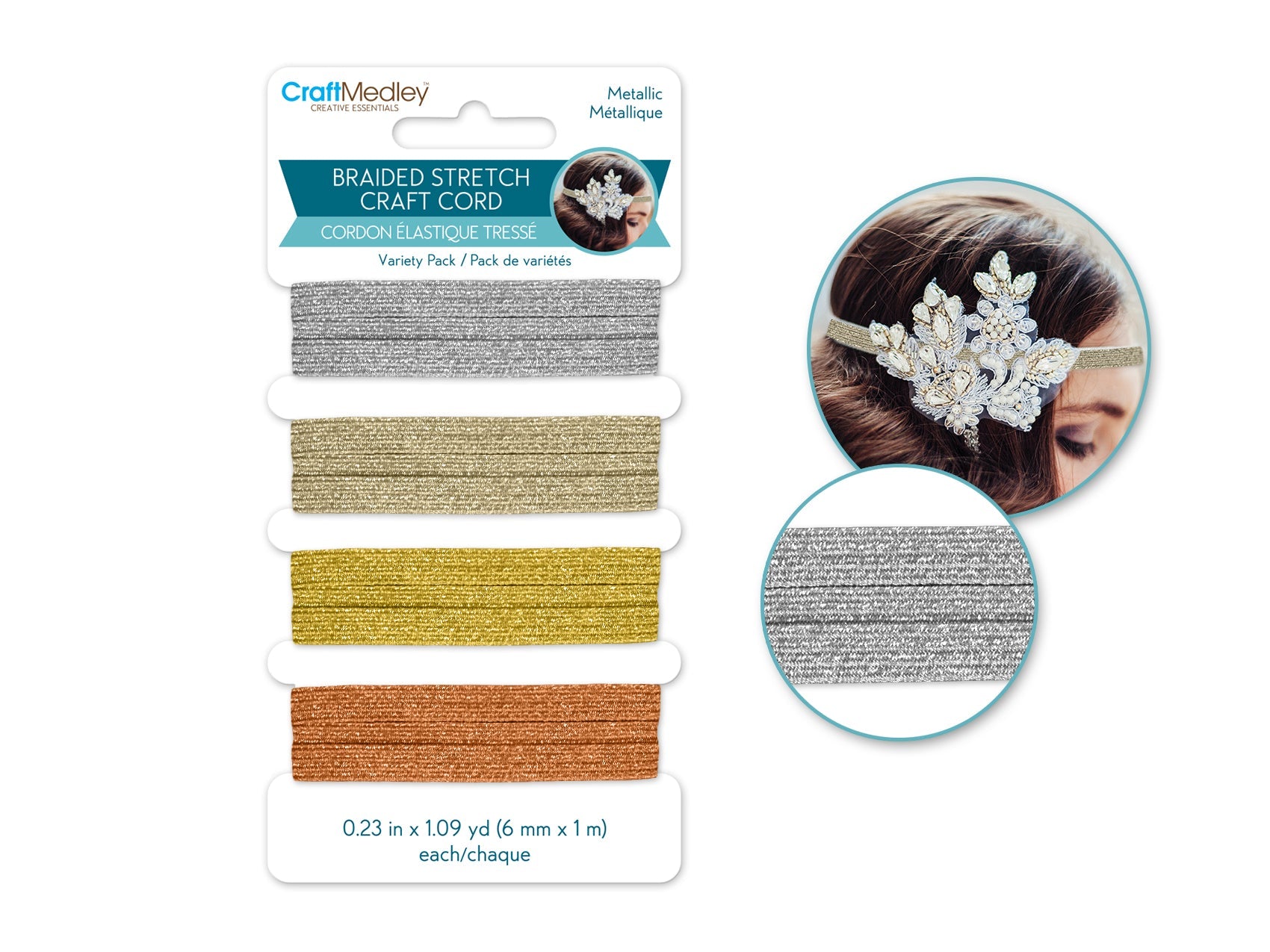 Metallic Mix Braided Stretch Cord 6mm x 4m - Craft Medley - Brantford Surplus