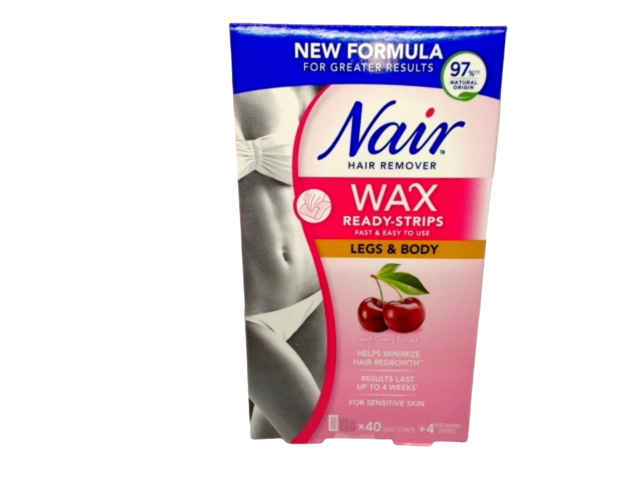 Nair Hair Remover Wax Ready - strips Legs & Body 40pk. + 4 Post Waxing Wipes - Brantford Surplus