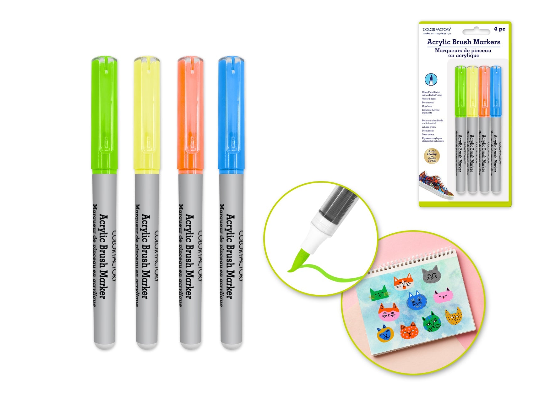 Neon Acrylic Paint Markers Set - Bright Colors, 4 Pack - Brantford Surplus