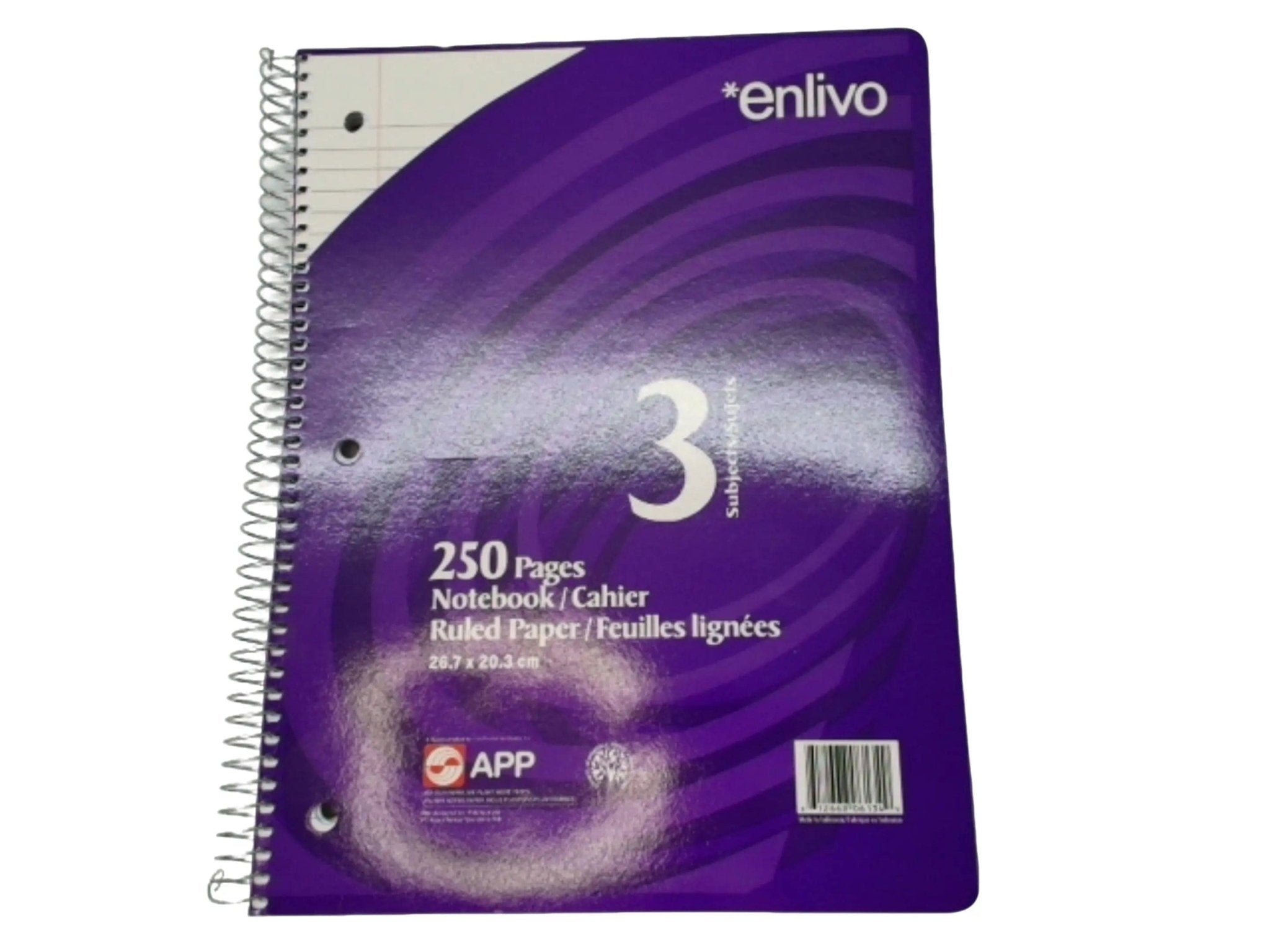 Notebook Coiled 250 Pages 3 Subjects Enlivo - Brantford Surplus