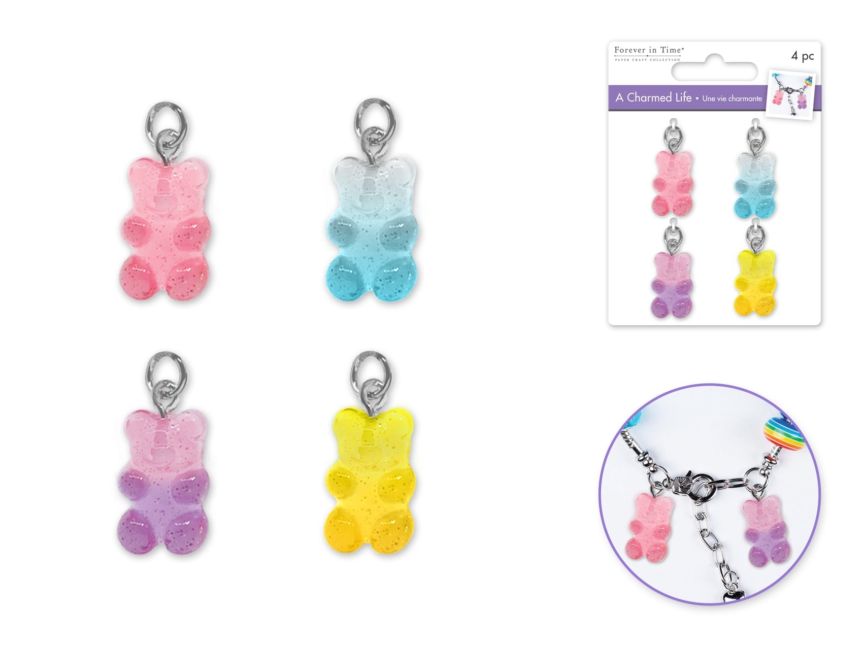Paper Craft Emb: Charmed Life Asst Charms w/Hoop Finding C) Gummy Bear - Brantford Surplus