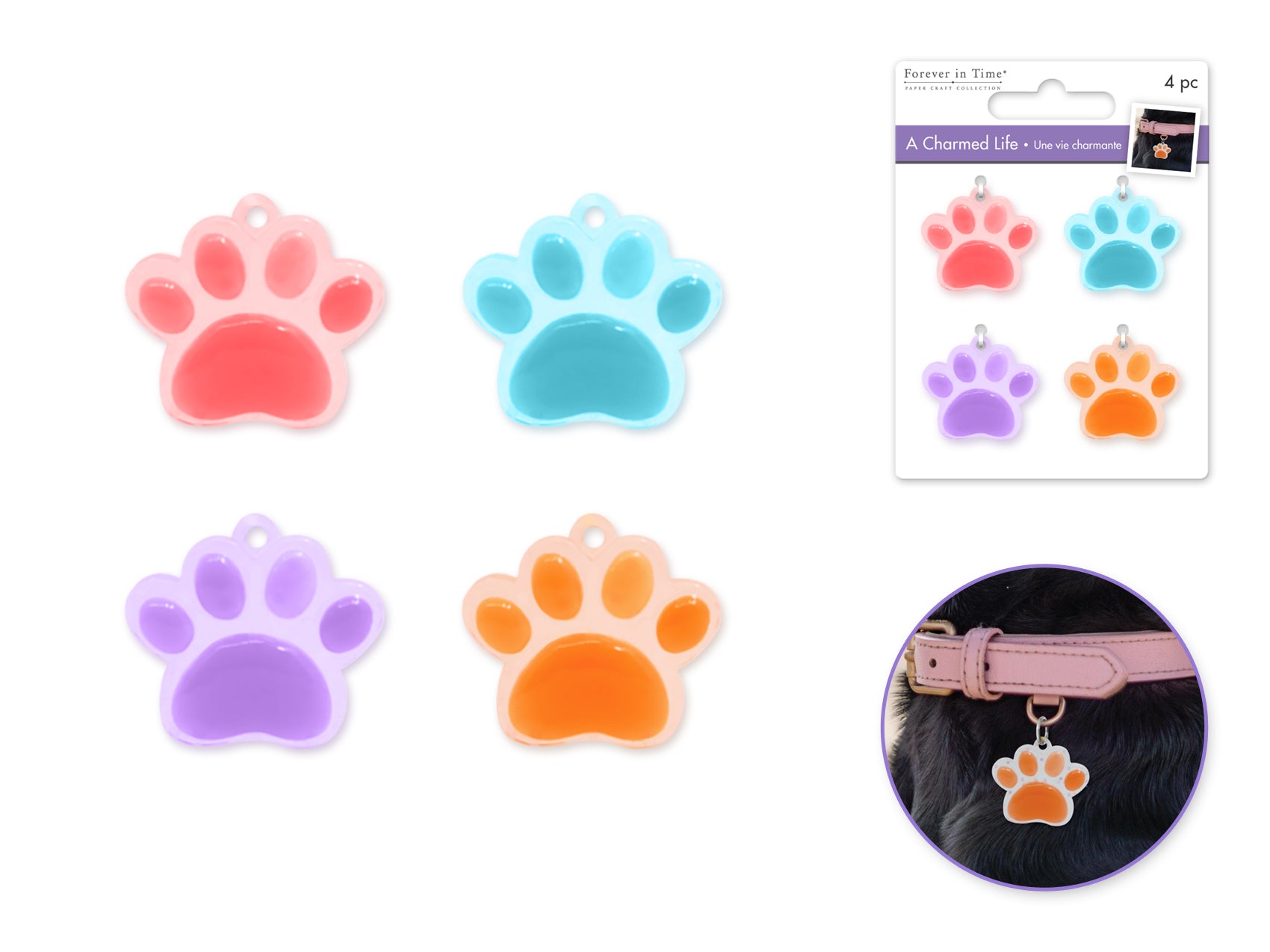 Paper Craft Emb: Charmed Life Asst Charms w/Hoop Finding E) Puffy Paws - Brantford Surplus