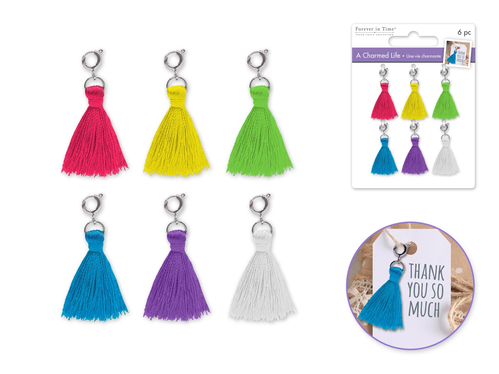 Paper Craft Emb: Charmed Life Asst Charms w/Hoop Finding F) Mini Tassels - Brantford Surplus