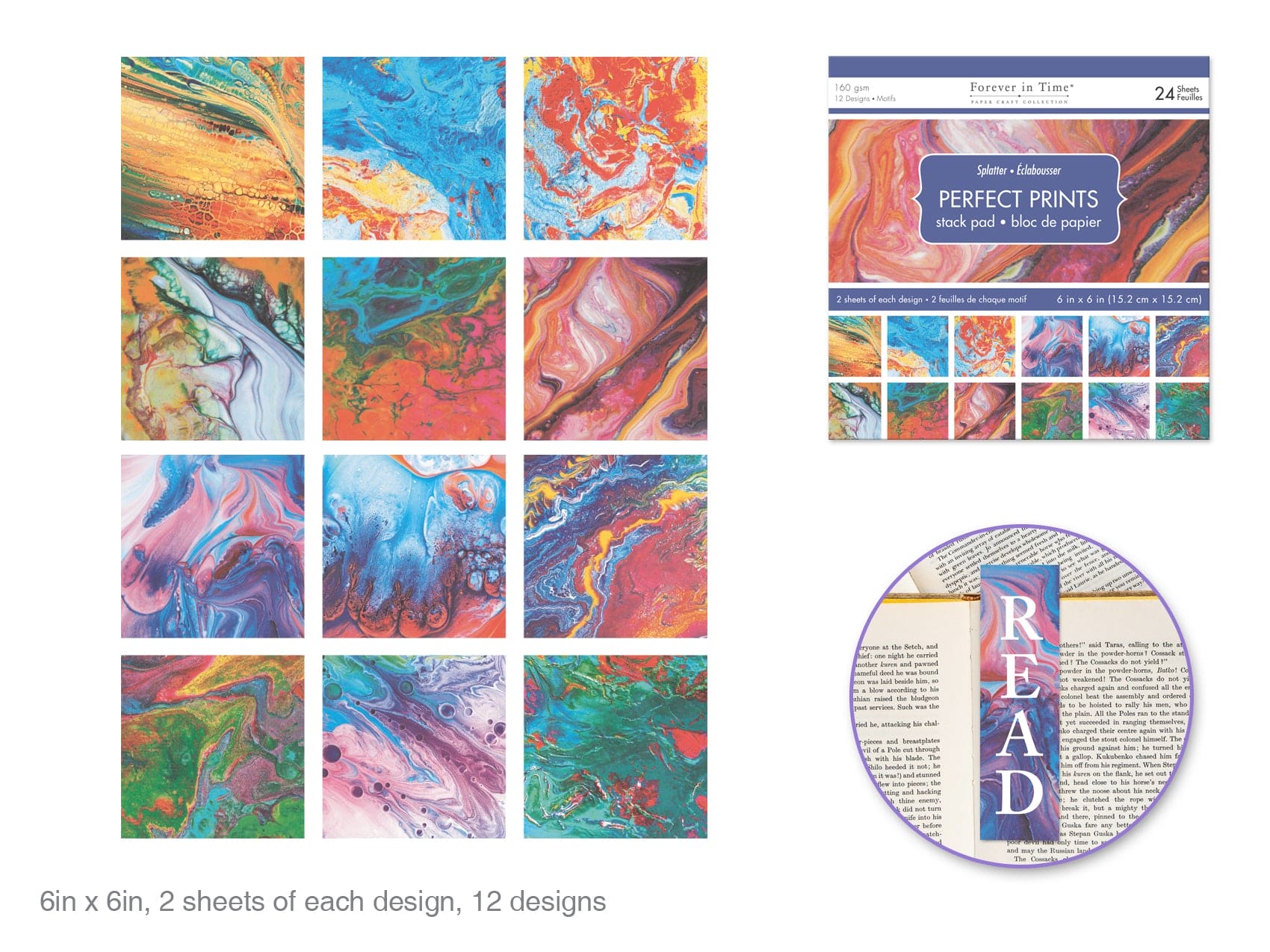 Paper Pad 6"x6" Perfect Prints Stack Packs x24 Asst L) Splatter - Brantford Surplus