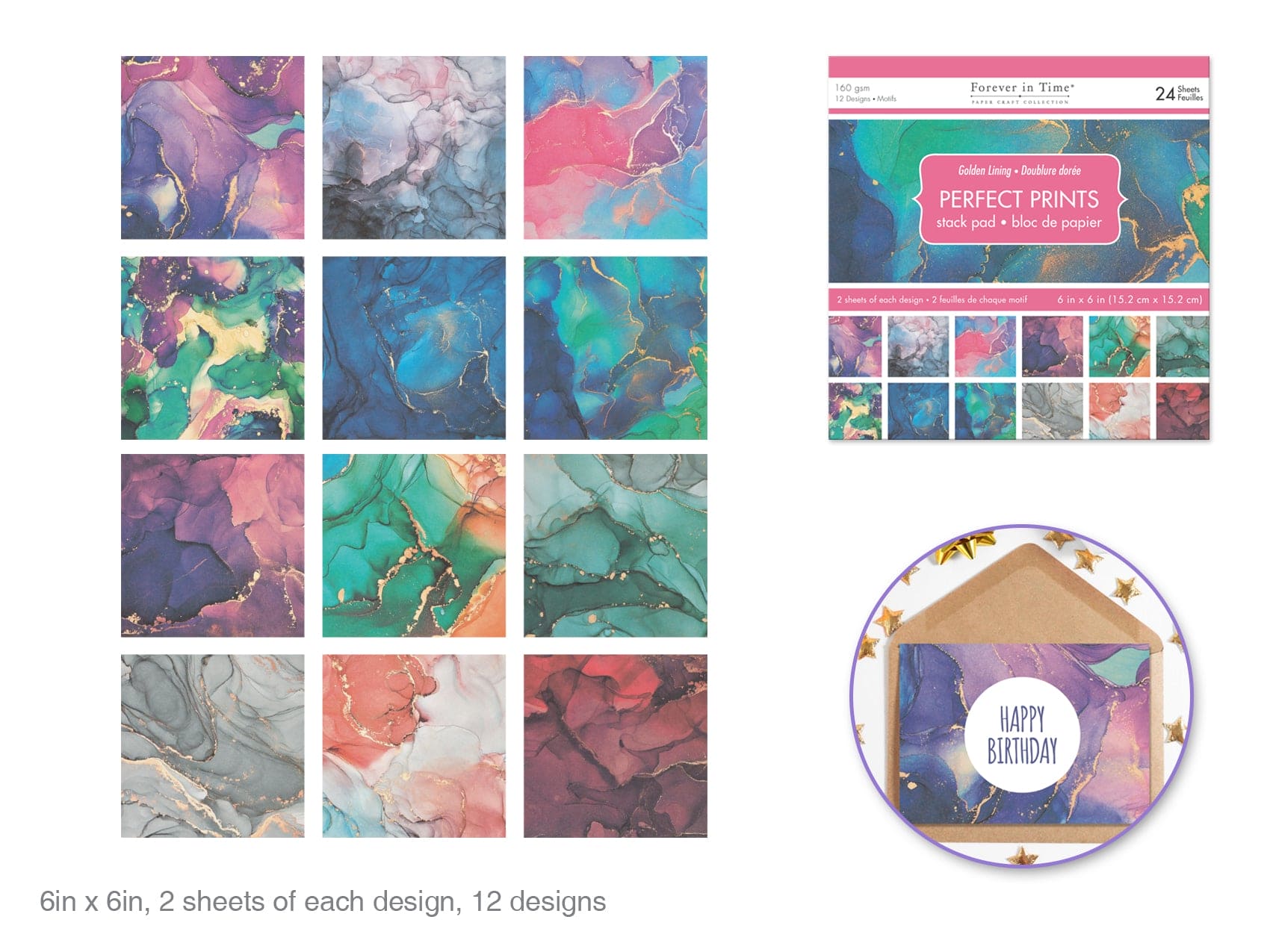 Paper Pads: 6"x6" Perfect Prints Stack Packs x24 Asst I) Golden Lining - Brantford Surplus