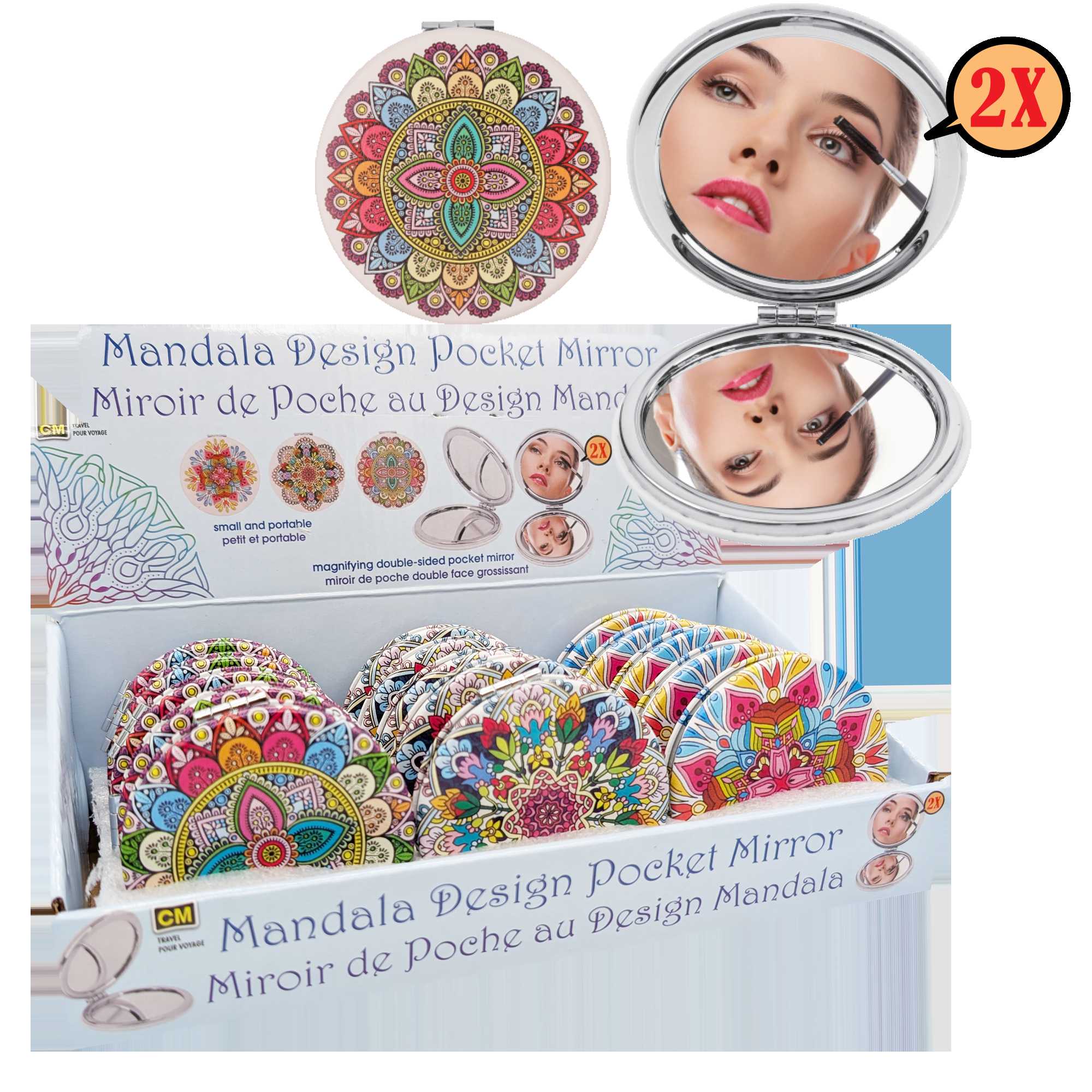 Pocket Mirror 2X Magnification - Mandala Print Double Sided - Brantford Surplus