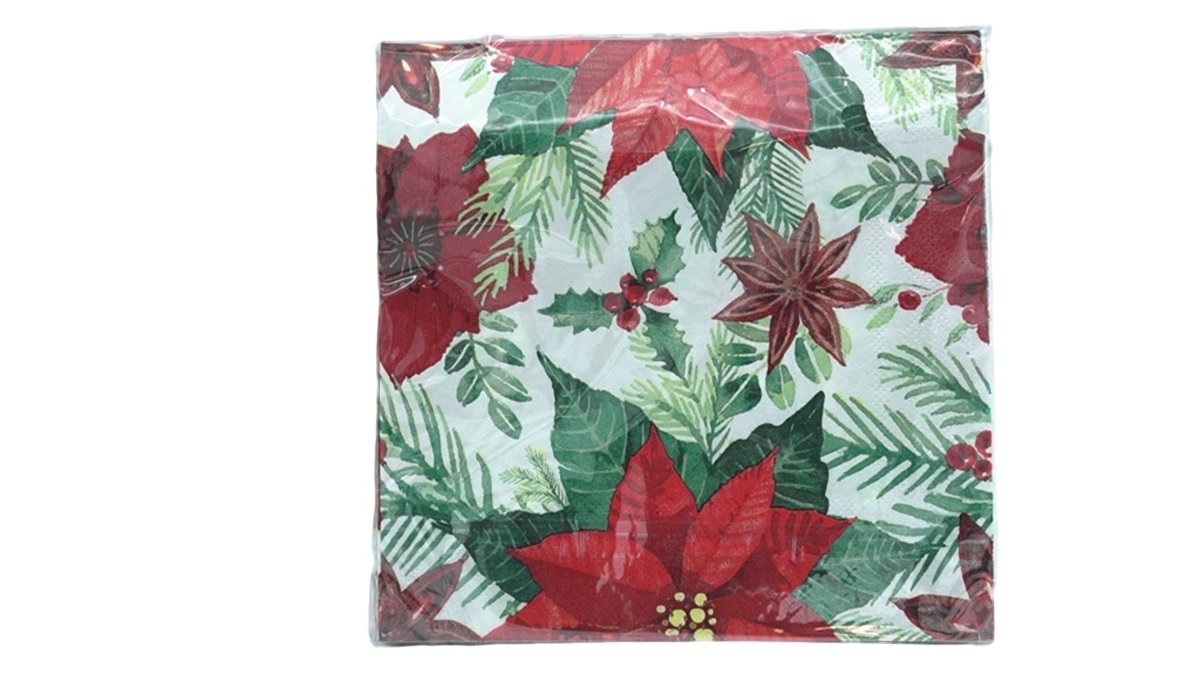 Poinsettia Christmas Napkins - Festive Holiday Table Decor Serviettes - Brantford Surplus