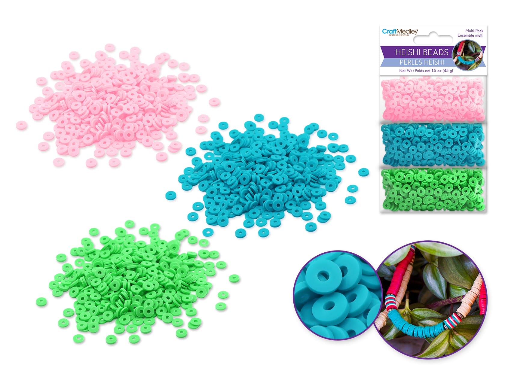 Polymer Clay Beads: 6mm Round Heishi 45g 3 - Col 15g ea A) Pastel - Brantford Surplus