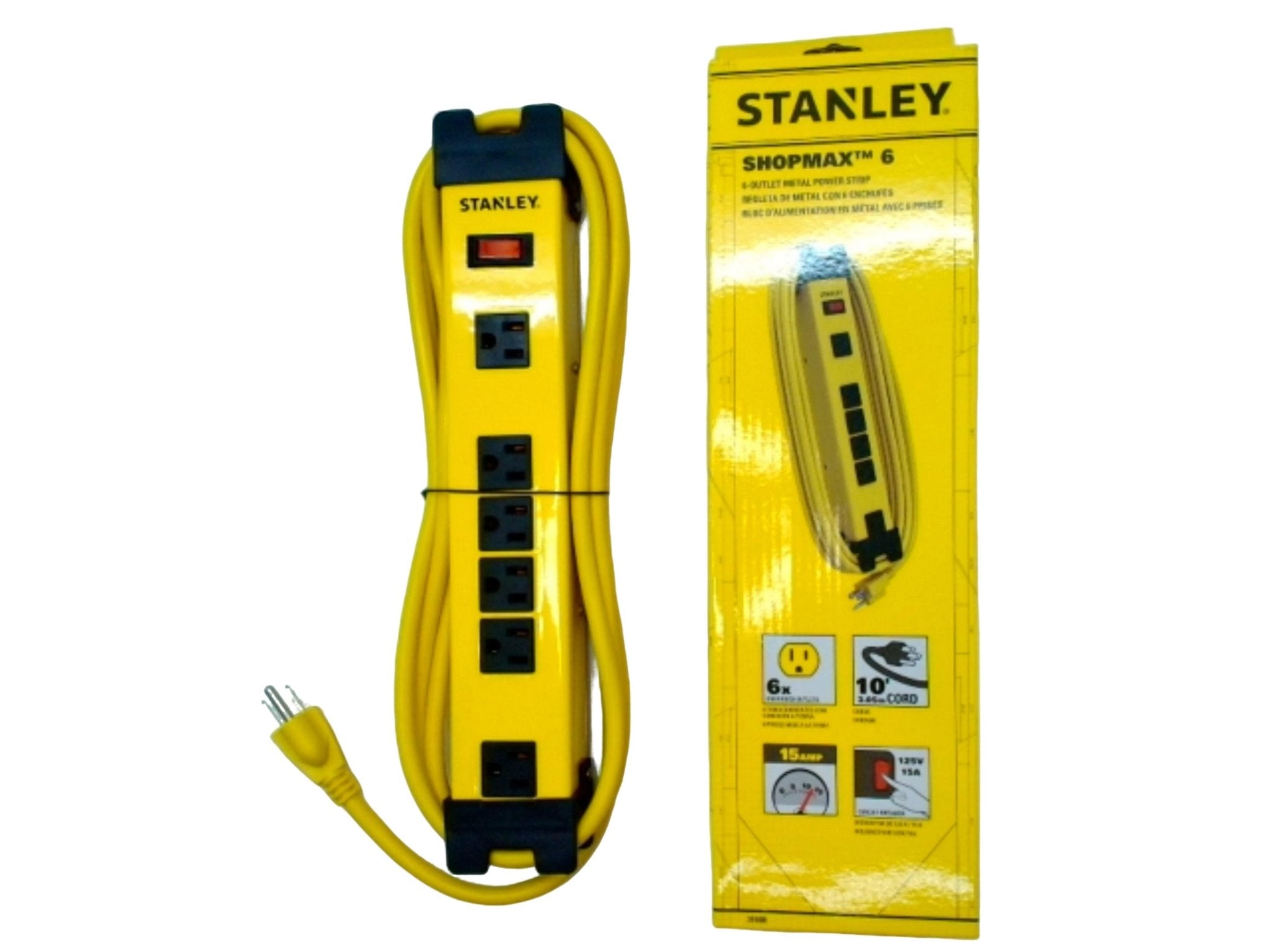 powerbar with 6 outlets - 10 foot cord - metal power strip Stanley - Brantford Surplus