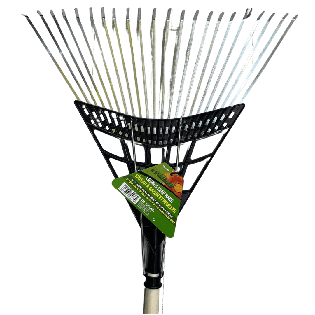 Rake lawn 21 inch 22 tooth metal ramin 48 inch wood handle - Brantford Surplus