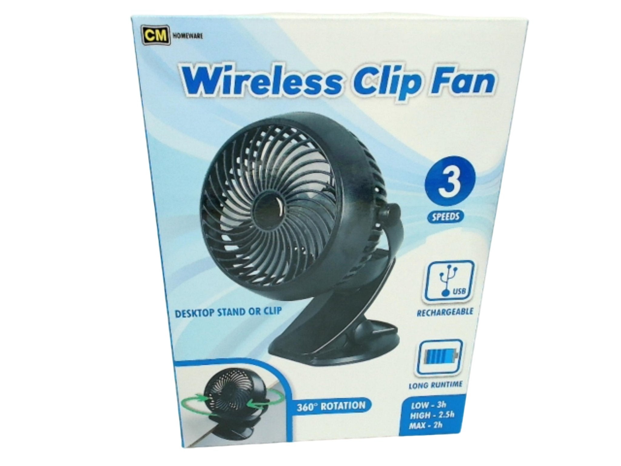 Rechargeable 3 - Speed Portable Clip Fan - Wireless Desktop - Brantford Surplus