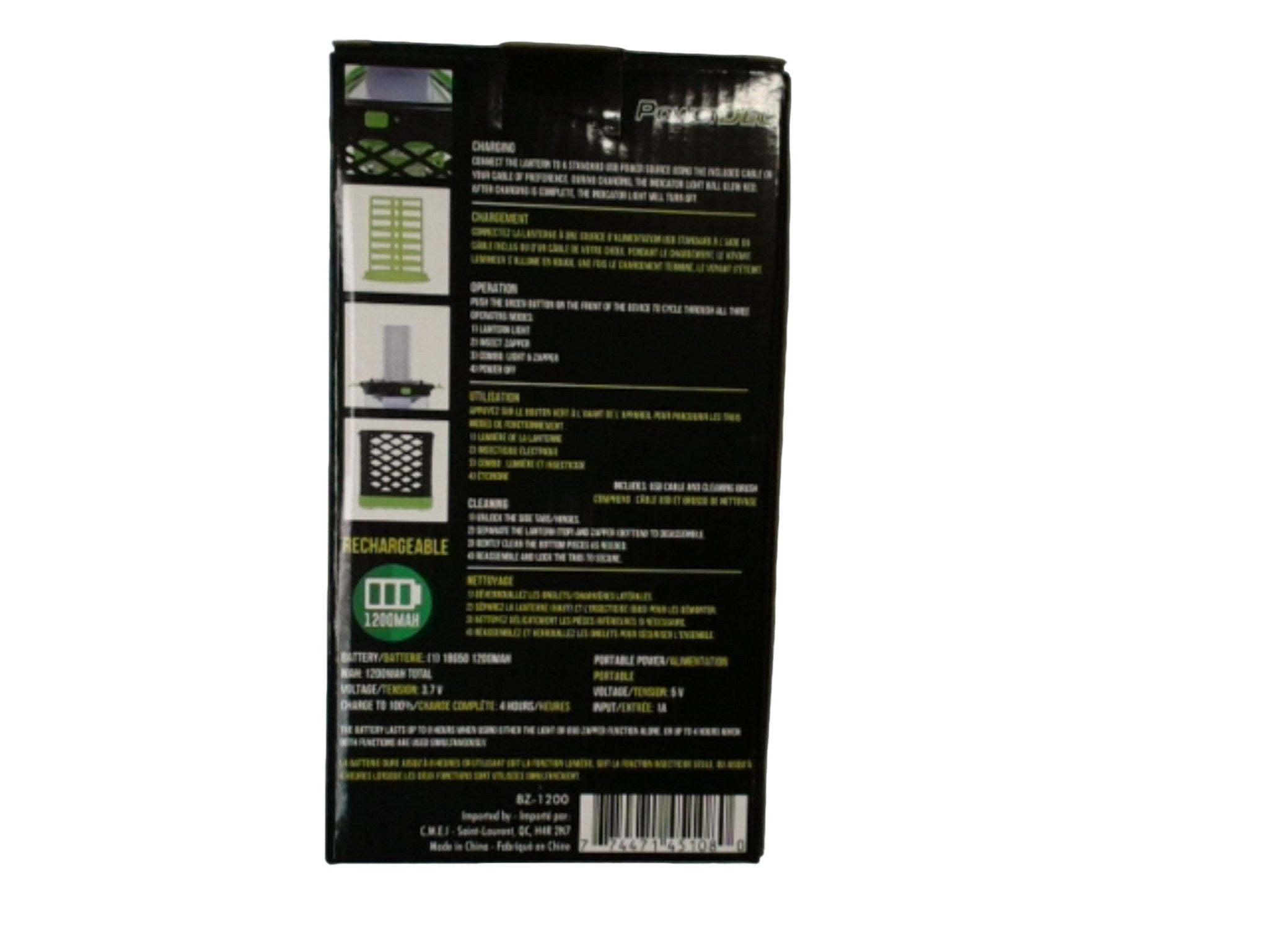 Rechargeable LED Lantern with Bug Zapper - 1200mAh Battery - Brantford Surplus