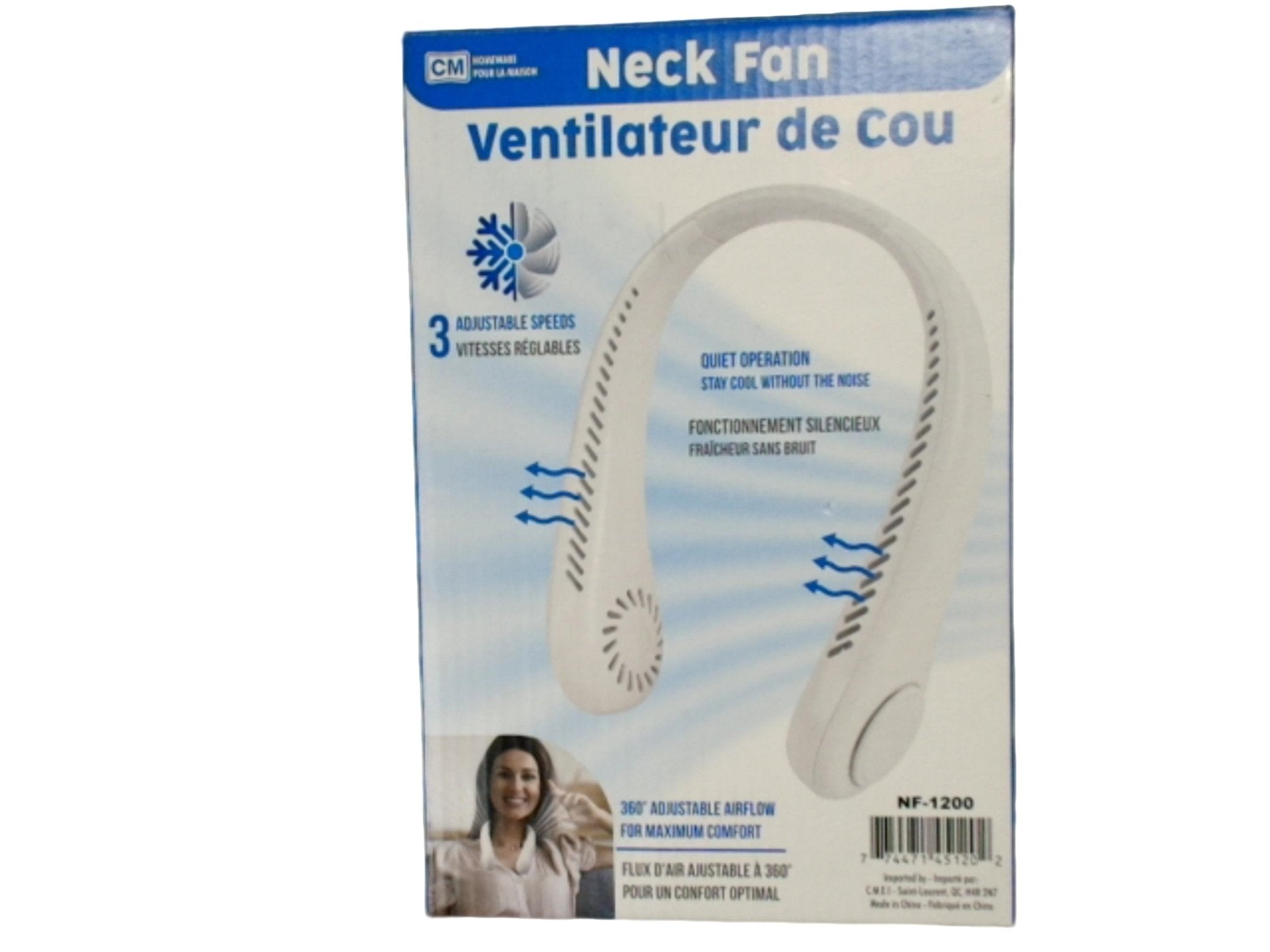 Rechargeable Quiet Neck Fan - 3 Speed Adjustable - Brantford Surplus