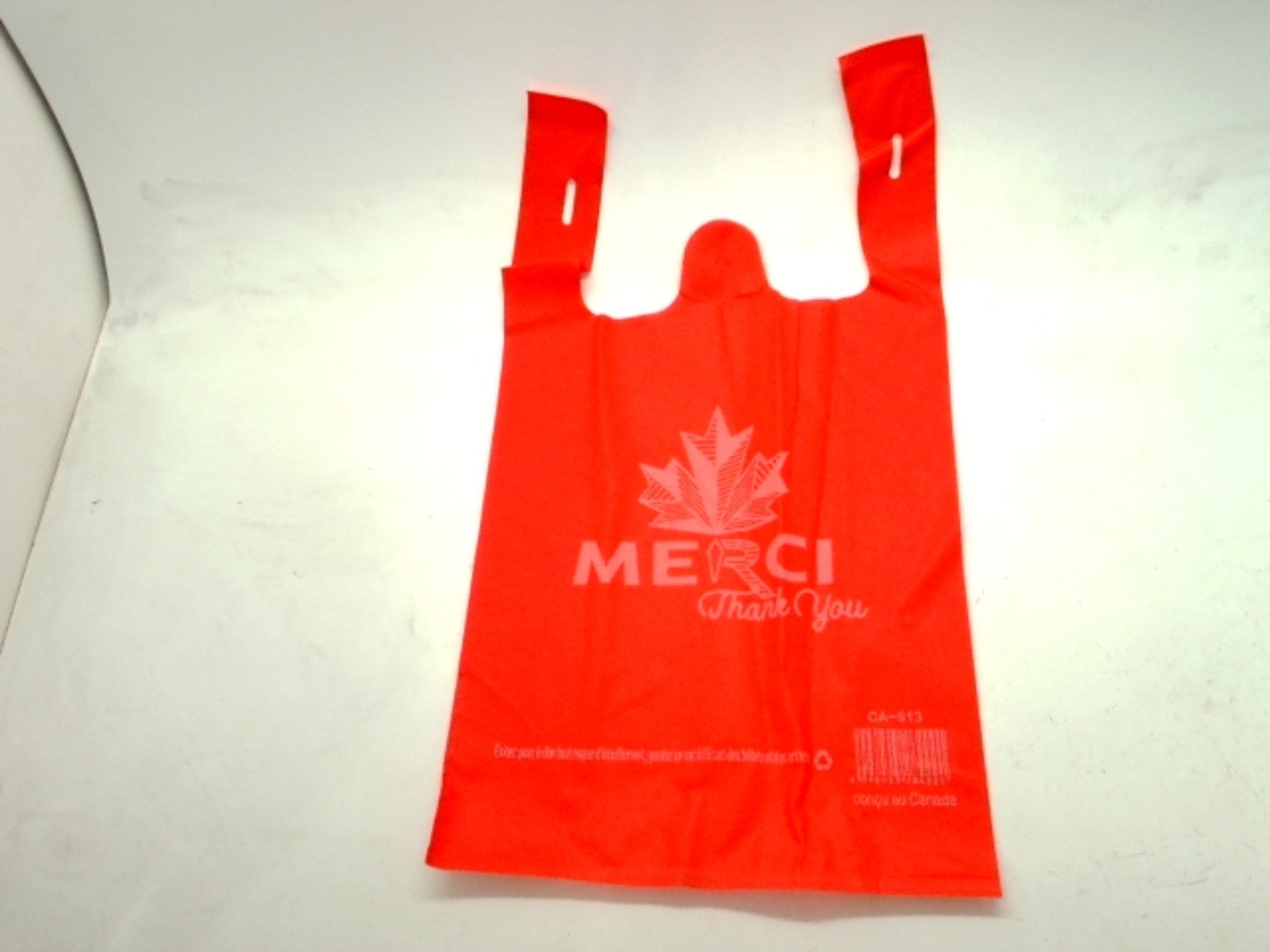 Reusable Shopping Bag Red "Merci Thank You" - Brantford Surplus