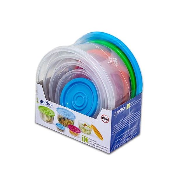 Round Plastic Food Storage Containers Set - 10 Piece Airtight - Brantford Surplus